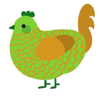 A grass and ochre chicken with a lace pattern