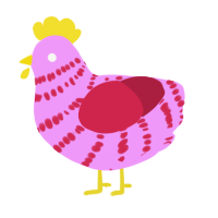 A lavender and crimson chicken with a bar pattern