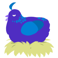 A indigo and sapphire chicken with a neck-speckle pattern