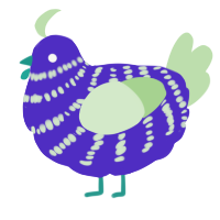 A indigo and gluppy chicken with a bar pattern