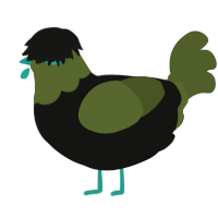 A black and olive chicken with a head pattern