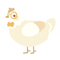 A cream chicken with a head pattern