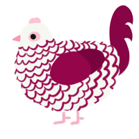 A white and maroon chicken with a lace pattern