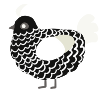 A black and white chicken with a lace pattern