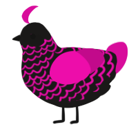 A sable and fuchsia chicken with a lace pattern