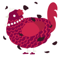 A maroon and crimson chicken with a lace pattern
