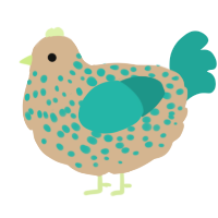A beige and turquoise chicken with a speckle pattern