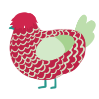 A crimson and gluppy chicken with a lace pattern