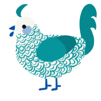 A white and teal chicken with a double-lace pattern