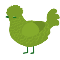 A chartreuse chicken with a lace pattern