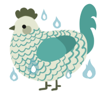 A lemon and turquoise chicken with a lace pattern