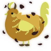 A ochre and lemon chicken with a half-bar pattern