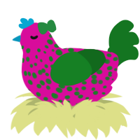 A fuchsia and leaf chicken with a speckle pattern