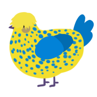 A yellow and sapphire chicken with a speckle pattern
