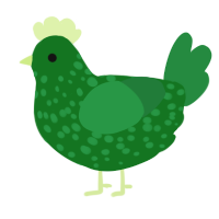 A leaf and viridian chicken with a speckle pattern
