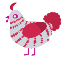 A mist and crimson chicken with a bar pattern