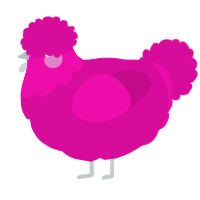 A fuchsia chicken with a head pattern