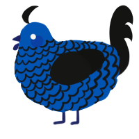 A ultramarine and black chicken with a lace pattern