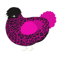 A sable and fuchsia chicken with a double-lace pattern