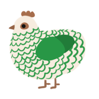 Larry, a cream and viridian chicken with a lace pattern