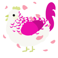 A white and fuchsia chicken with a half-lace pattern