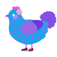 A sky and blurple chicken with a bar pattern