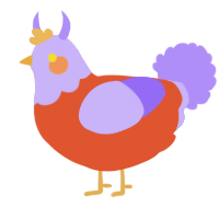A vermilion and lilac chicken with a head pattern