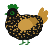 A black and gold chicken with a speckle pattern