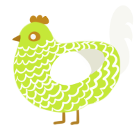 Old Tennis Ball, a lime and white chicken with a lace pattern