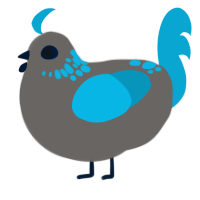 A grey and cerulean chicken with a neck-speckle pattern
