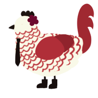 A white and crimson chicken with a lace pattern