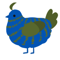 A ultramarine and olive chicken with a bar pattern