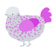 A mist and orchid chicken with a speckle pattern
