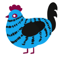 A sky and black chicken with a bar pattern
