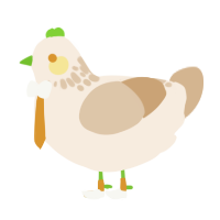 A cream and beige chicken with a neck-speckle pattern