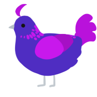 A indigo and amethyst chicken with a neck-speckle pattern