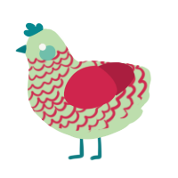 A gluppy and crimson chicken with a lace pattern