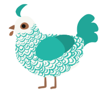 Teacup, a white and turquoise chicken with a double-lace pattern