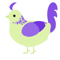 A apple and blurple chicken with a neck-speckle pattern