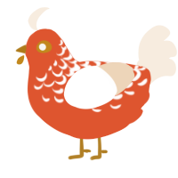 A vermilion and cream chicken with a half-lace pattern