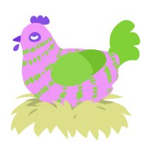 A lavender and grass chicken with a bar pattern