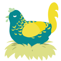 A teal and yellow chicken with a half-lace pattern