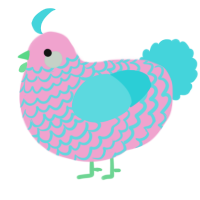 A pink and aqua chicken with a lace pattern