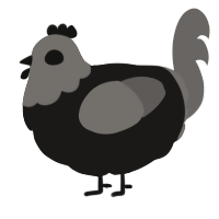 A sable and grey chicken with a head pattern