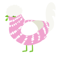 A pink and white chicken with a bar pattern
