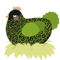 A sable and chartreuse chicken with a double-lace pattern