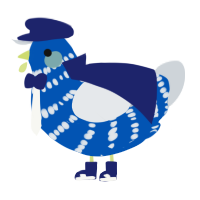 A ultramarine and mist chicken with a bar pattern