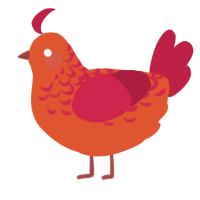 A vermilion and crimson chicken with a half-lace pattern