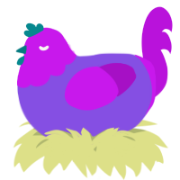 A blurple and amethyst chicken with a head pattern