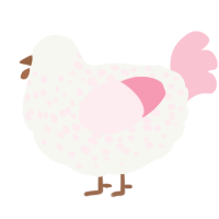 A white and rose chicken with a speckle pattern